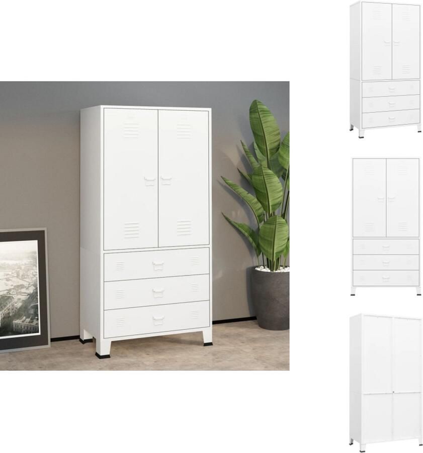 VidaXL Kledingkast Kledingkasten Organiser Metalen Kast Kledingkast industrieel 90x50x180 cm metaal wit