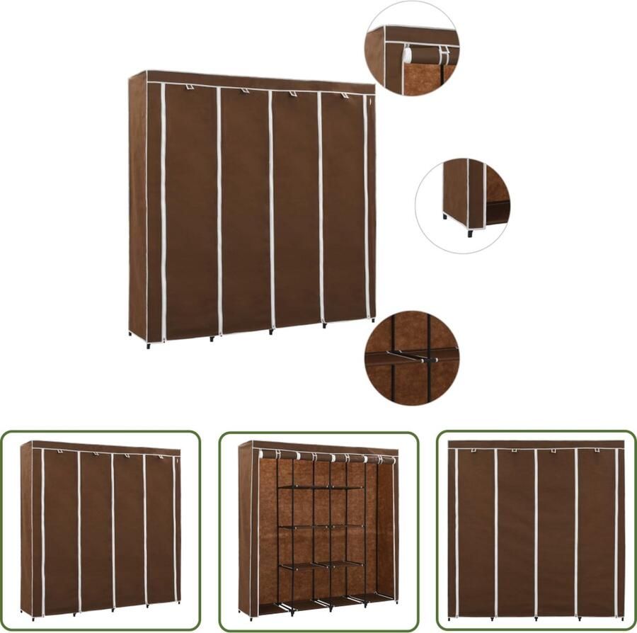 The Living Store Kledingrek Bruin 175 x 45 x 170 cm Stevig frame en 4 vakken Kledingrek Kledingkast Bruine Kledingkast Houten Kledingkast Opslag Oplossing - Foto 2