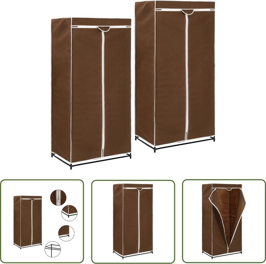 The Living Store Kledingkast Bruin 75 x 50 x 160 cm Ijzeren buis en polyester Kledingkast Kopen Garderobe Meubel Opslag - Foto 2