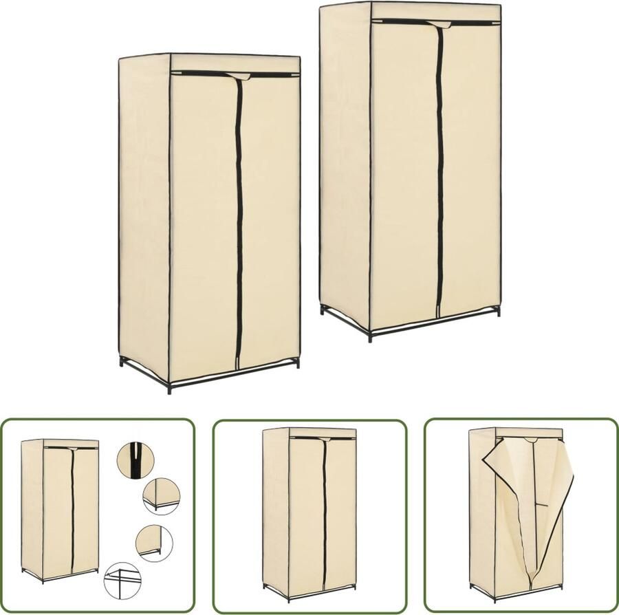 The Living Store Kledingkast Stoffen bekleding 75 x 50 x 160 cm Crème 2 kledingrekken IJzeren buis Kledingkast Kopen Garderobe Meubel Opslagruimte - Foto 2