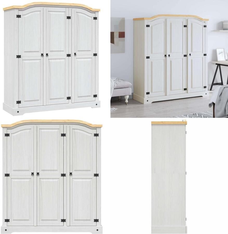 VidaXL Kledingkast met 3 deuren Mexicaans grenenhout Corona-stijl wit Kledingkast Kledingkasten Kast Kasten