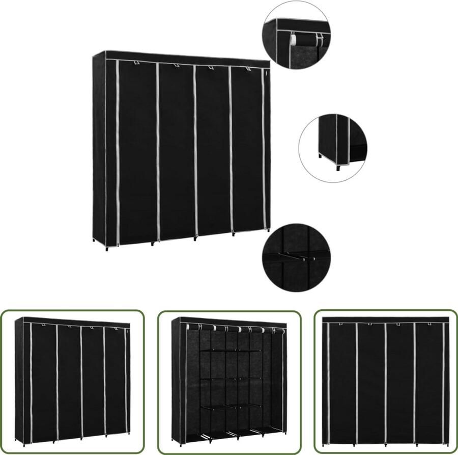 VidaXL Kledingkast 4 vakken 175x45x170 cm Zwart Kledingrek Garderobe Kledingkast Opslagruimte Zwarte Kledingkast