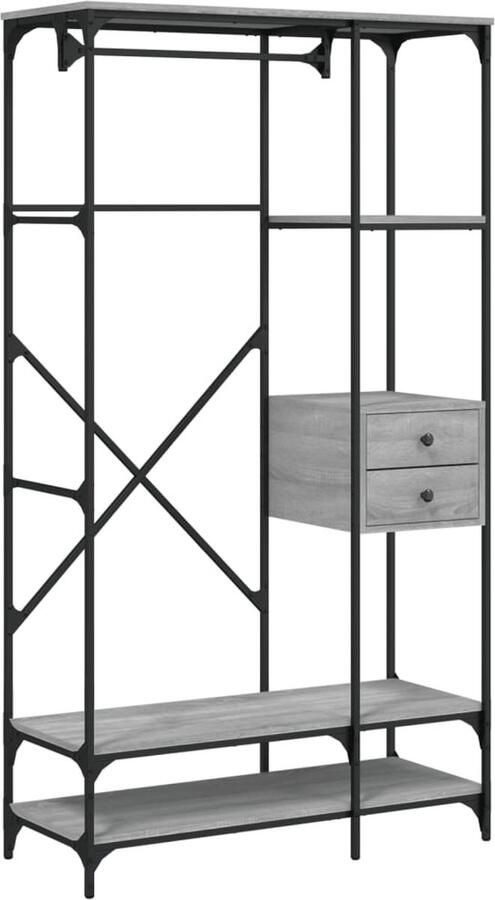 VidaXL -Kledingkast-met-lades-100x40x180-cm-bewerkt-hout-grijs-sonoma - Foto 4