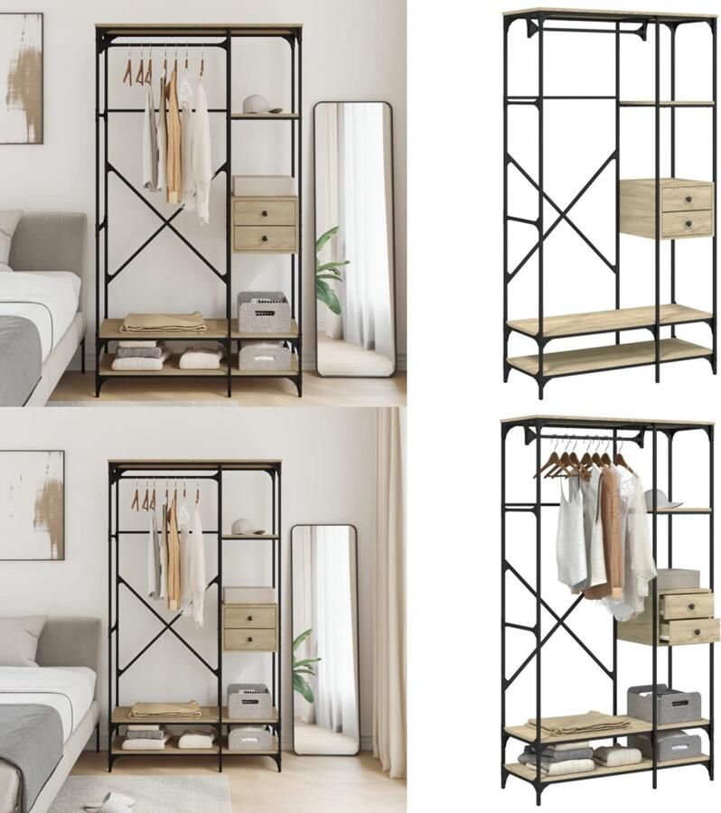 VidaXL Kledingkast met lades 100x40x180 cm bewerkt hout sonoma eiken Kledingkast Kledingkasten Opbergkast Klerenkast