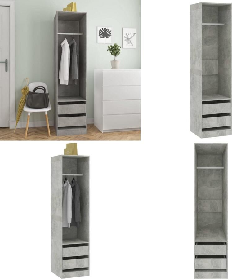 VidaXL Kledingkast met lades 50x50x200 cm bewerkt hout betongrijs Kledingkast Kledingkasten Klerenkast Klerenkasten