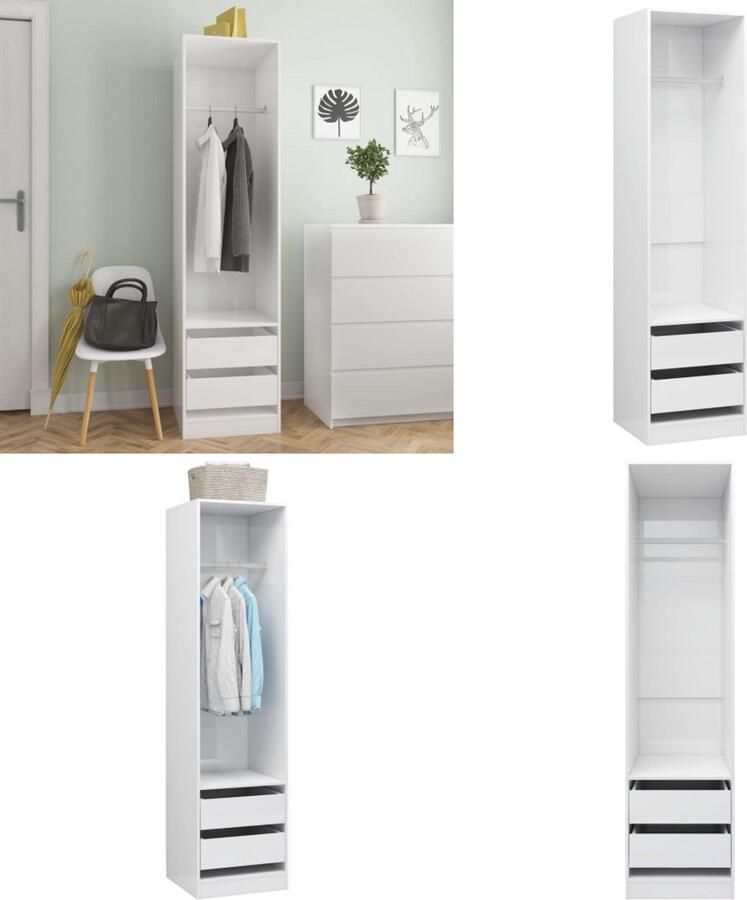 VidaXL Kledingkast met lades 50x50x200 cm bewerkt hout hoogglans wit Kledingkast Kledingkasten Klerenkast Klerenkasten