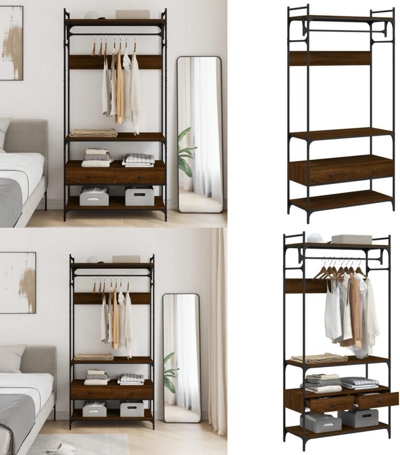 VidaXL Kledingkast met lades 89x39x184 5 cm bewerkt hout bruineiken Kledingkast Kledingkasten Opbergkast Klerenkast