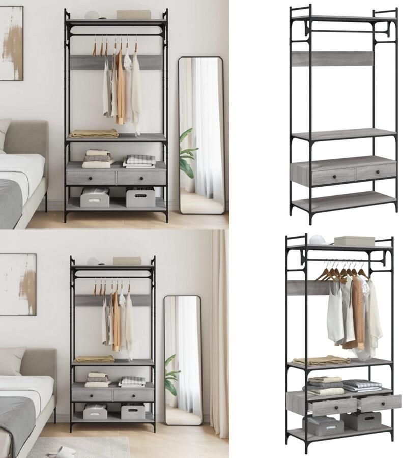 VidaXL Kledingkast met lades 89x39x184 5 cm bewerkt hout grijs sonoma Kledingkast Kledingkasten Opbergkast Klerenkast