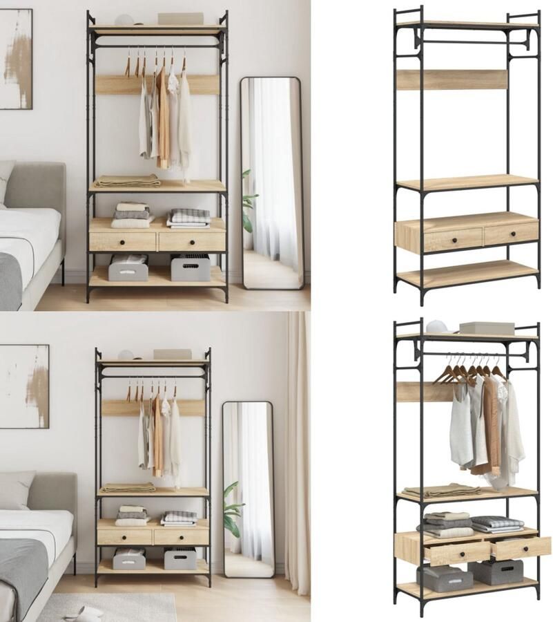 VidaXL Kledingkast met lades 89x39x184 5 cm bewerkt hout sonoma eiken Kledingkast Kledingkasten Opbergkast Klerenkast