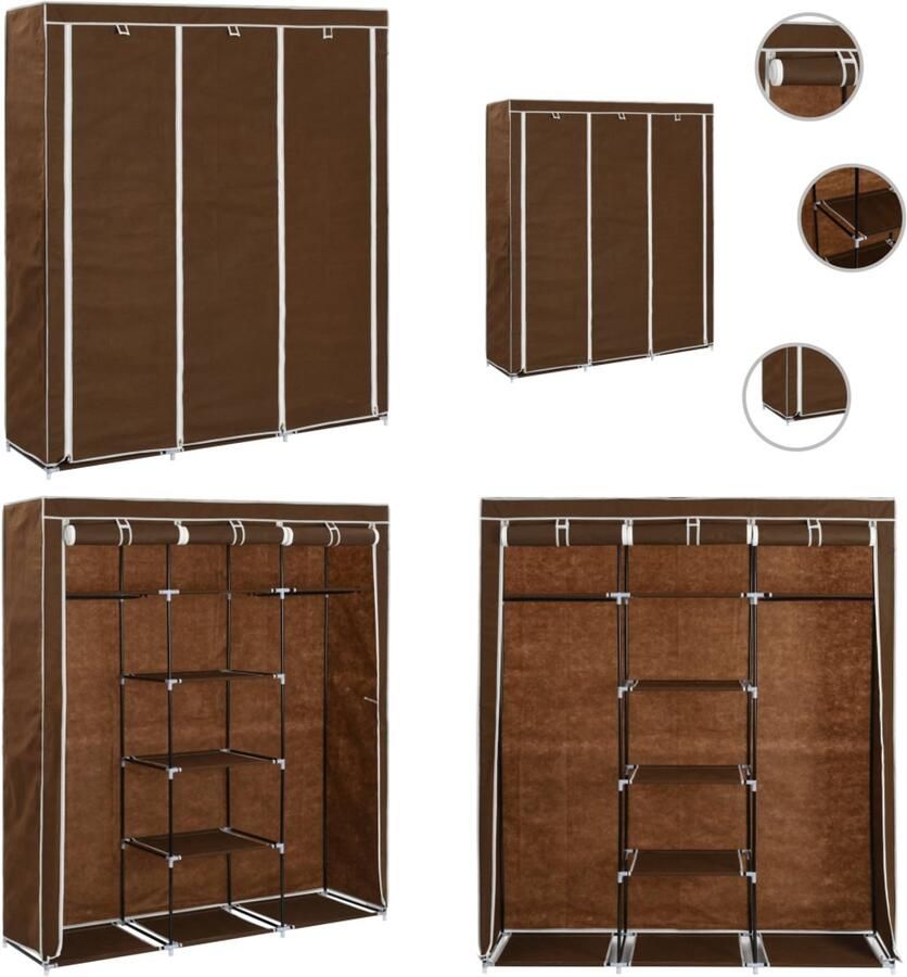 VidaXL Kledingkast met vakken en stangen 150x45x175 cm stof bruin Kledingkast Kledingkasten Kledingrek Kledingrekken