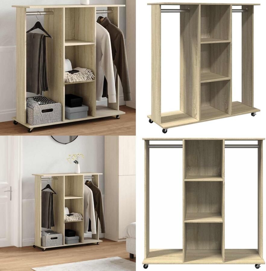VidaXL Kledingkast met wielen 102x38x110 cm bewerkt hout sonoma eiken Kledingkast Kledingkasten Klerenkast Garderobekast