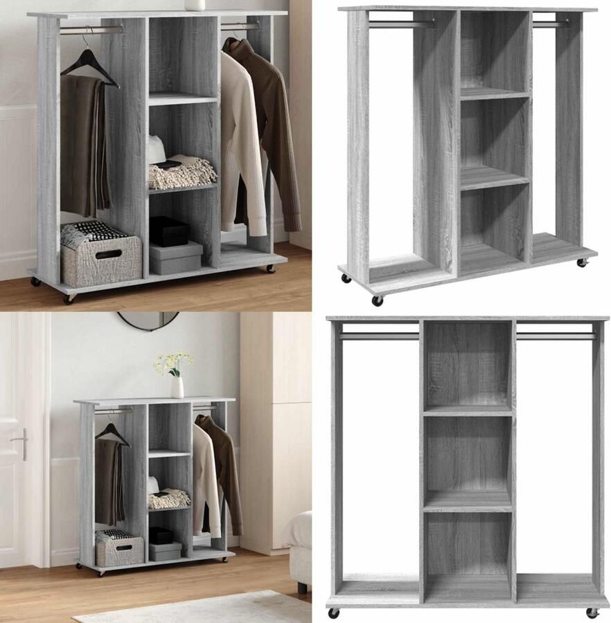 VidaXL Kledingkast met wielen 102x38x110 cm hout grijs sonoma eiken Kledingkast Kledingkasten Klerenkast Garderobekast