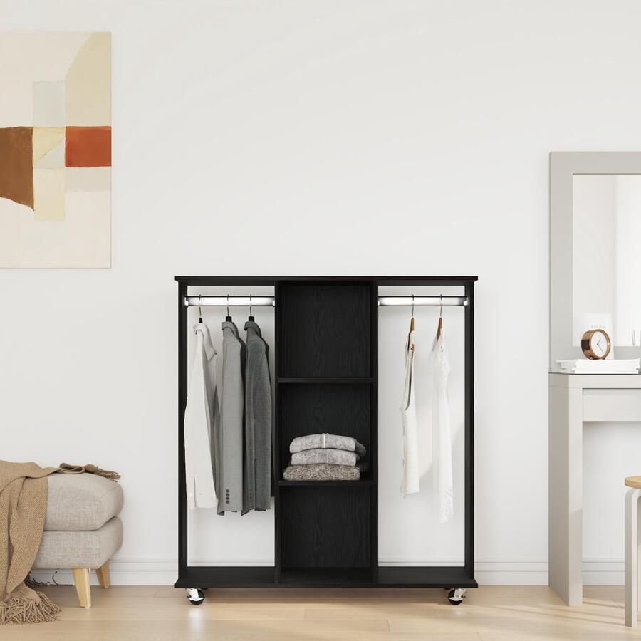 VidaXL Kledingkast met Wielen Zwart Eikenhout 102x38x110 cm Bewerkt Hout - Foto 2