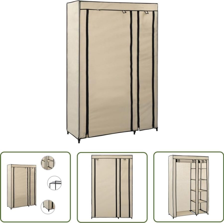 VidaXL Kledingkast Opvouwbaar 110x45x175 cm crème Kledingkast Opvouwbare Kast Opbergruimte Kamerinrichting Kleerkast Stofkast Creme Kleur