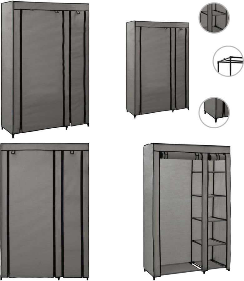 VidaXL Kledingkast opvouwbaar 110x45x175 cm stof grijs Opvouwbare Kast Opvouwbare Kasten Opvouwbare Kledingkast Opvouwbare Kledingkasten