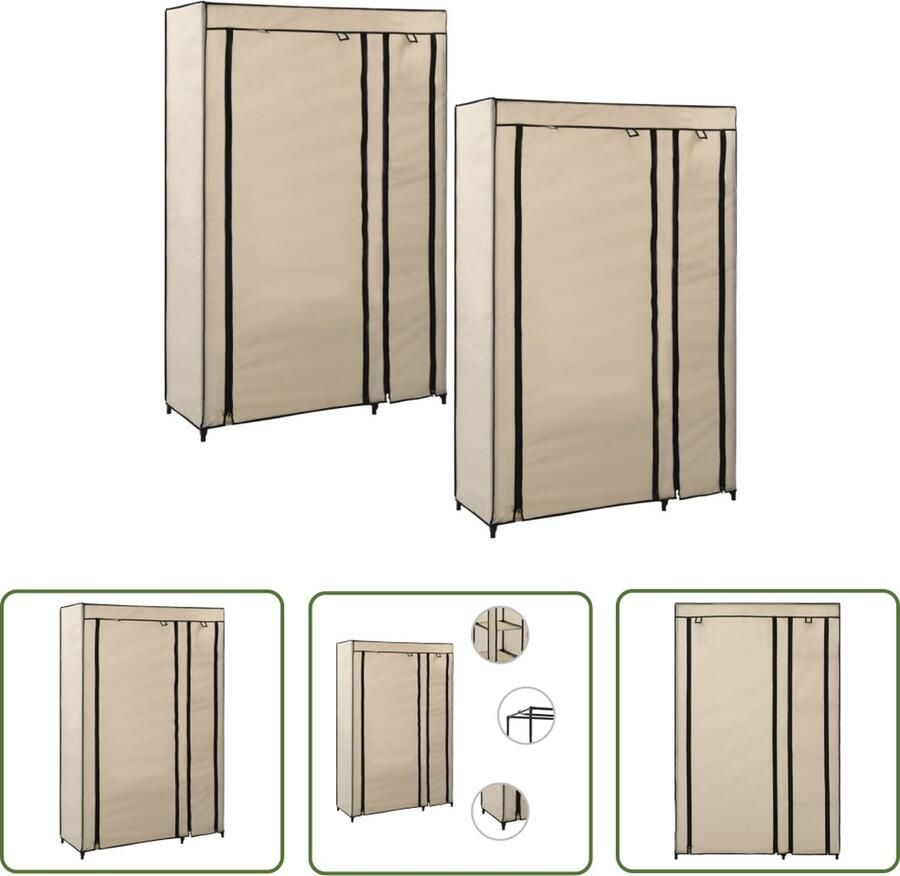 The Living Store Opvouwbare Klerenkast Crème 110 x 45 x 175 cm Ruimtebesparend en Makkelijk te Monteren Opvouwbare Kledingkast Opbergruimte Kruipruimte Opslag Kameropslag - Foto 2