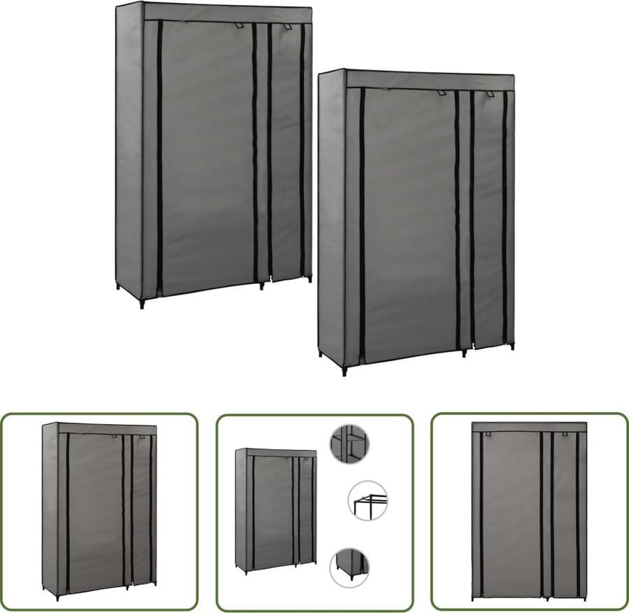 The Living Store Opvouwbare Klerenkast Grijs 110 x 45 x 175 cm Ruimtebesparend Stalen Buizen Opvouwbare Kledingkast Opbergkast Flexibele Opbergoplossing Ruime Kledingkast - Foto 2