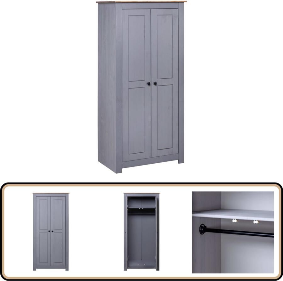 VidaXL Kledingkast Panama Range Grijs 80x50x171 5cm Kledingkast Grijze Kledingkast Houten Kledingkast Grenenhouten Kledingkast Vintage Kledingkast