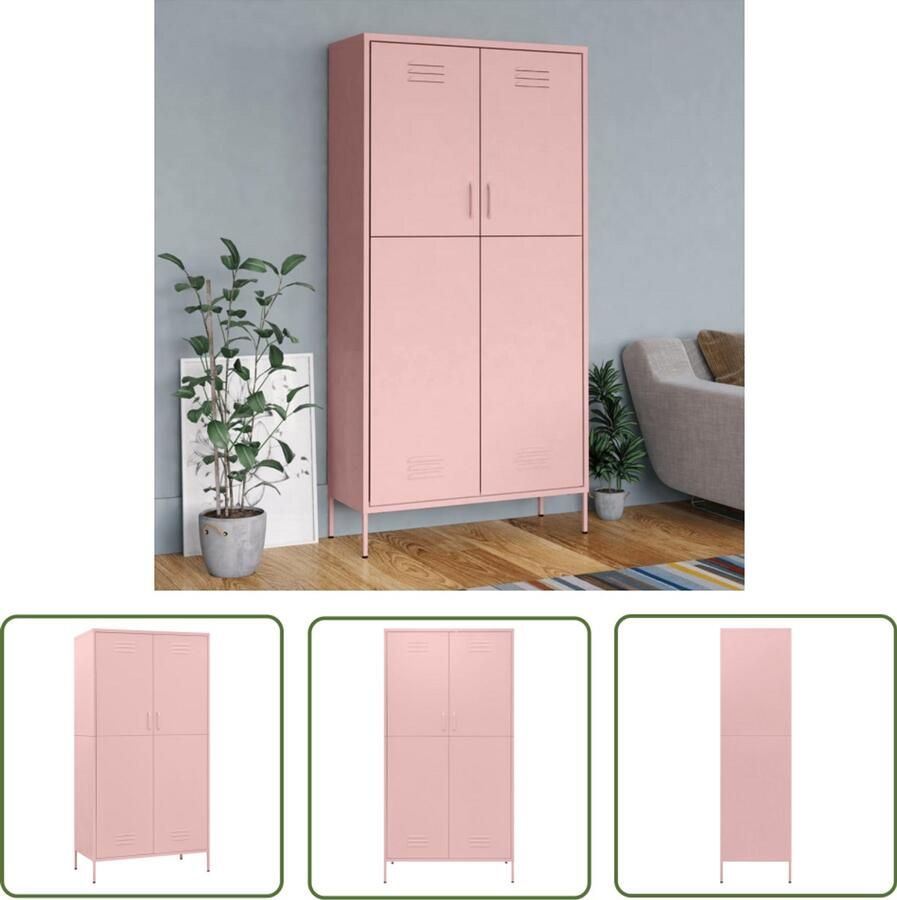 VidaXL Kledingkast Roze Staal 90x50x180 cm Kledingkast Rozerode Kast Staalkast Opbergkast Garderobe Dressoir Slaapkamermeubilair Inbouwkast