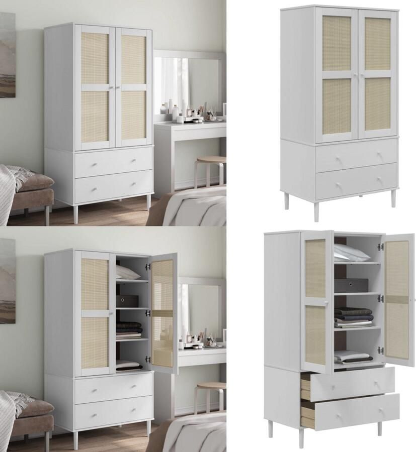 VidaXL Kledingkast SENJA 90x55x175 cm rattan look grenenhout wit Kledingkast Kledingkasten Klerenkast Garderobekast