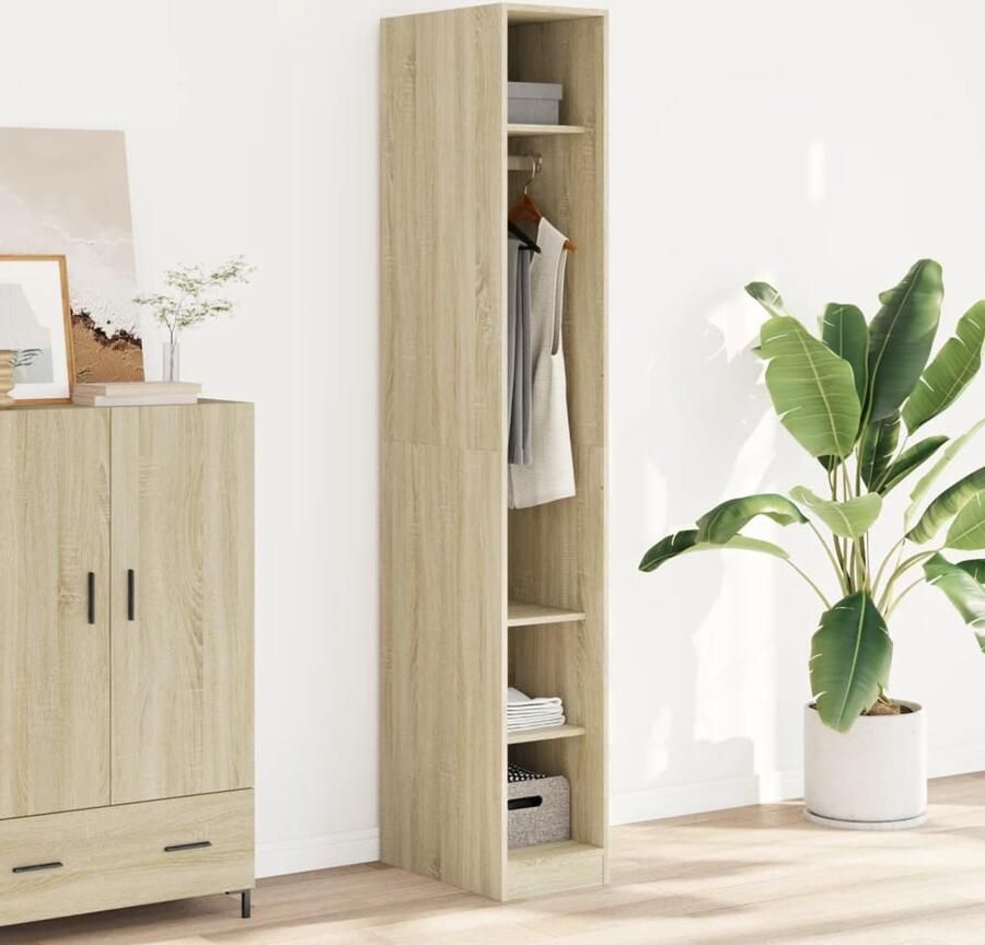 The Living Store Kledingkast 30x50x200 cm bewerkt hout sonoma eikenkleurig Kledingkast Dressoir Bergruimte Houten Kast Sonoma Eiken - Foto 3