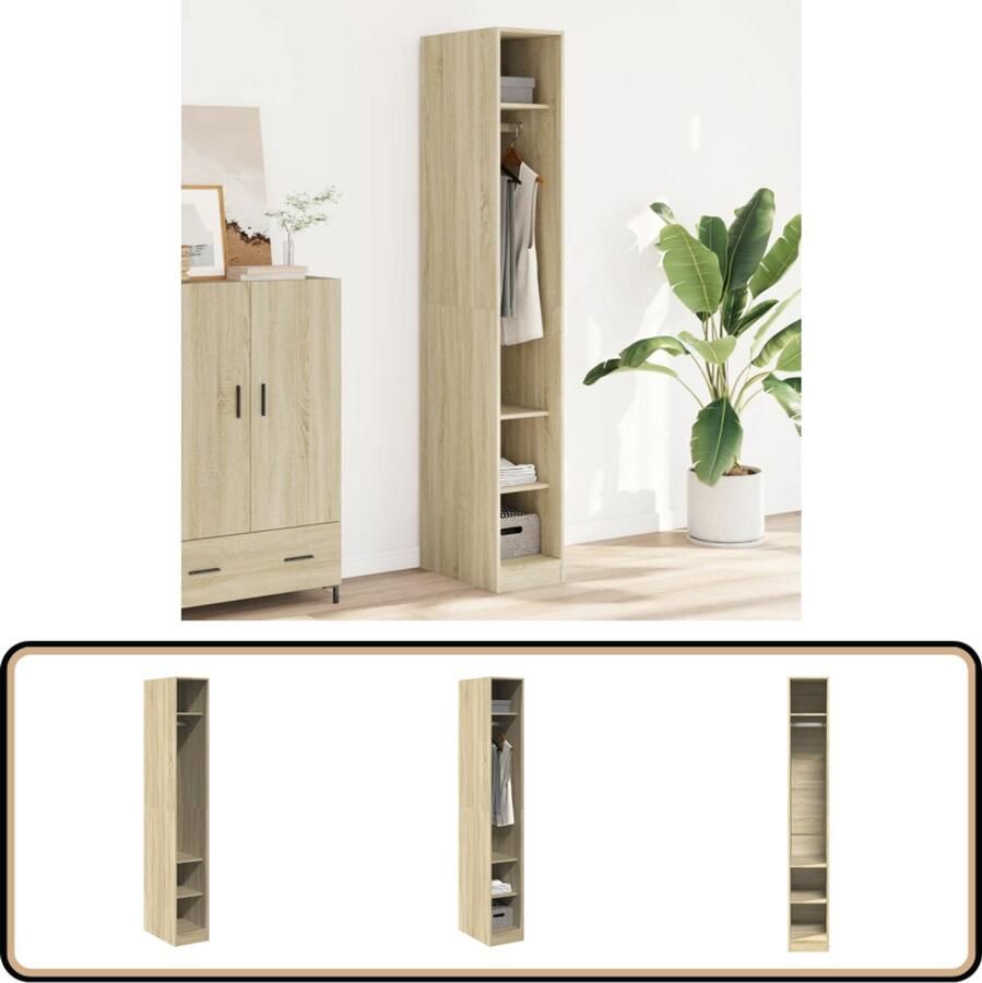 The Living Store Kledingkast 30x50x200 cm bewerkt hout sonoma eikenkleurig Kledingkast Dressoir Bergruimte Houten Kast Sonoma Eiken