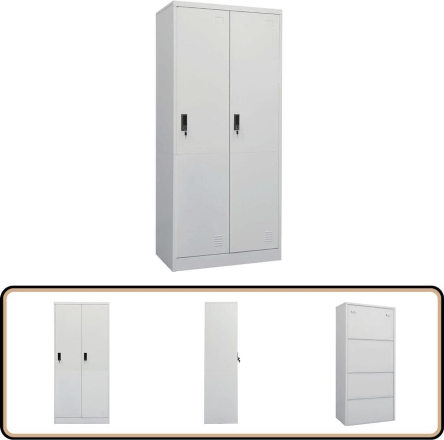 VidaXL Kledingkast Staal 80x50x180 cm Lichtgrijs Garderobe Metalen Kast Kledingkast Opslagkast Slaapkamer Meubilair