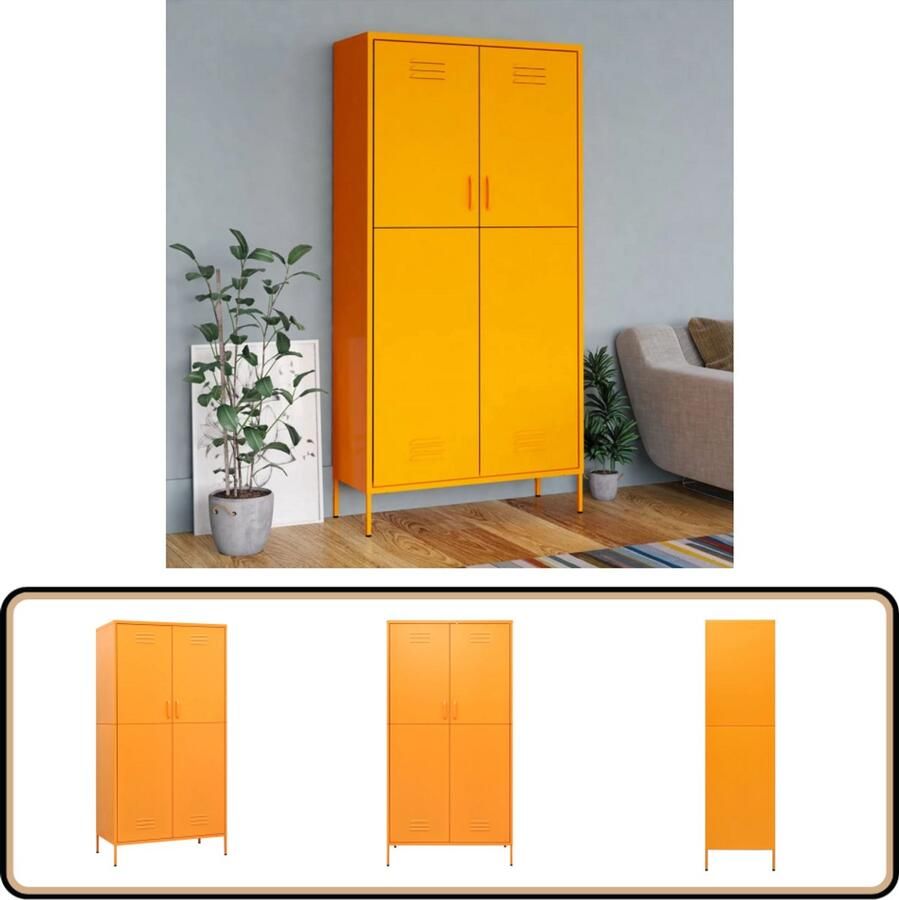 VidaXL Kledingkast Staal 90x50x180 cm Mosterdgeel Kledingkast Meubel Opslag Organisatie Mustard Yellow Industrieel Design Metalen Kast Staalkast