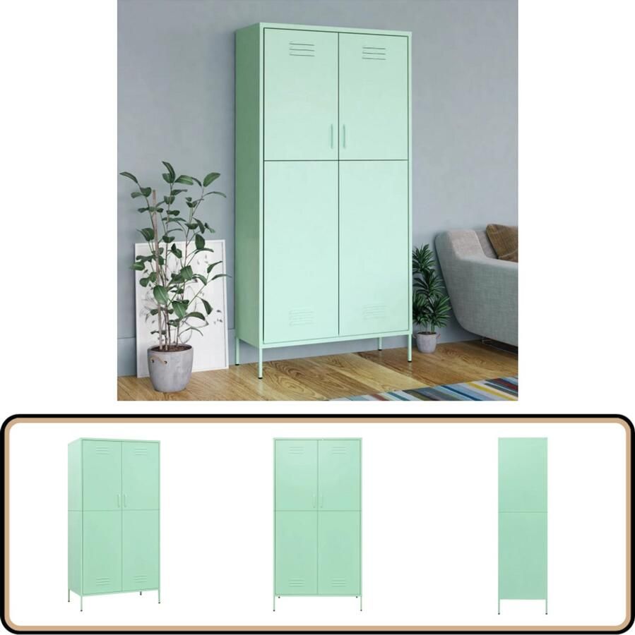 VidaXL Kledingkast Staal Mint 90x50x180 cm Kledingkast Garderobe Bergruimte Opslagruimte Metalen Kast Staalkast Mintgroene Kast