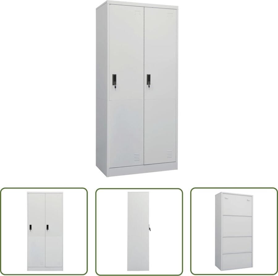 The Living Store Stalen garderobekast 80 x 50 x 180 cm lichtgrijs 2 schappen 2 sloten Stalen Garderobe Kledingkast Opslagoplossing Metalen Kast Grijze Kast - Foto 2