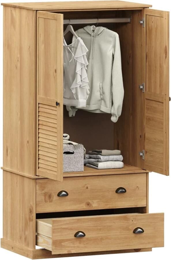 VidaXL Kledingkast VIGO 90x55x170 cm Grenenhout Kledingkast Bruine Kledingkast Grenenhouten Kledingkast Vintage Kledingkast Garderobe