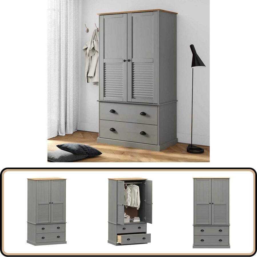 VidaXL Kledingkast VIGO 90x55x170 cm Grenenhout Kledingkast Garderobe Opbergkast Grenoblenhout Grijze Kledingkast