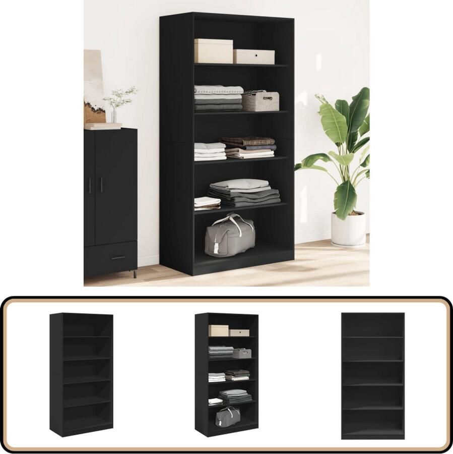 VidaXL Kledingkast Zwart 100x50x200 cm Bewerkt hout Kledingkast Kledingkasten Klerenkast Garderobekast