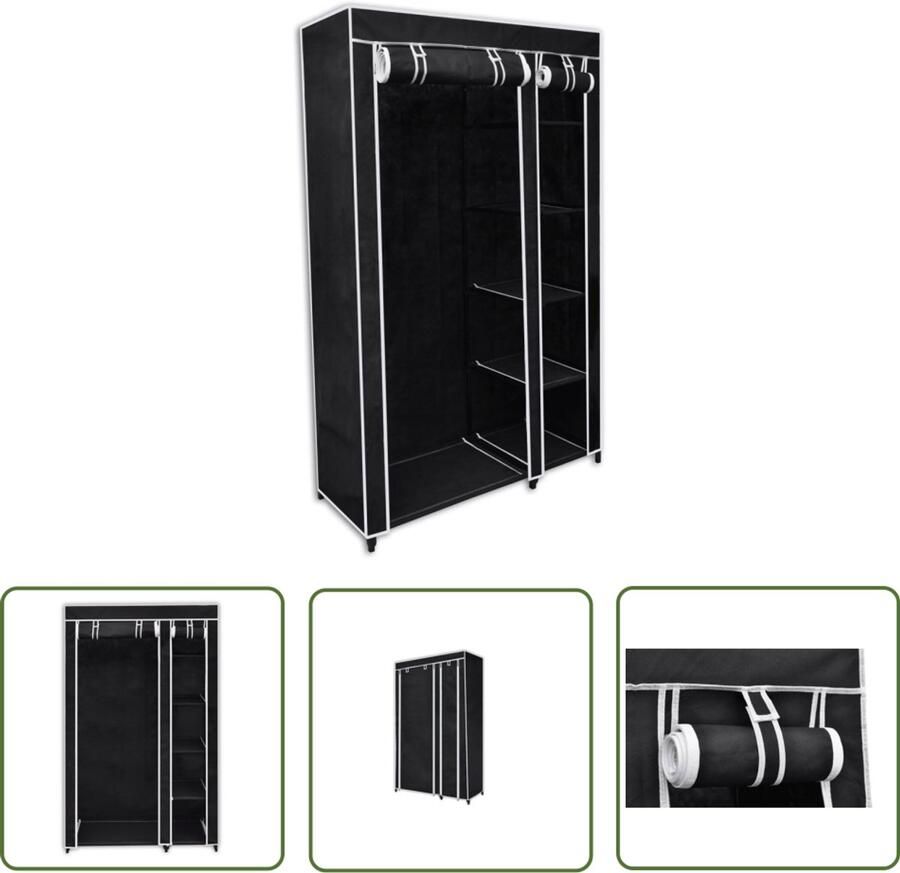 VidaXL Kledingkast Zwart 110x45x175 cm Opvouwbaar Kledingkast Opvouwbare Kledingkast Zwarte Kledingkast Garderobe Opbergruimte Kamerschoonmaak Organisatie Kleerkast Zwarte Meubelstuk Stapelbare Kast