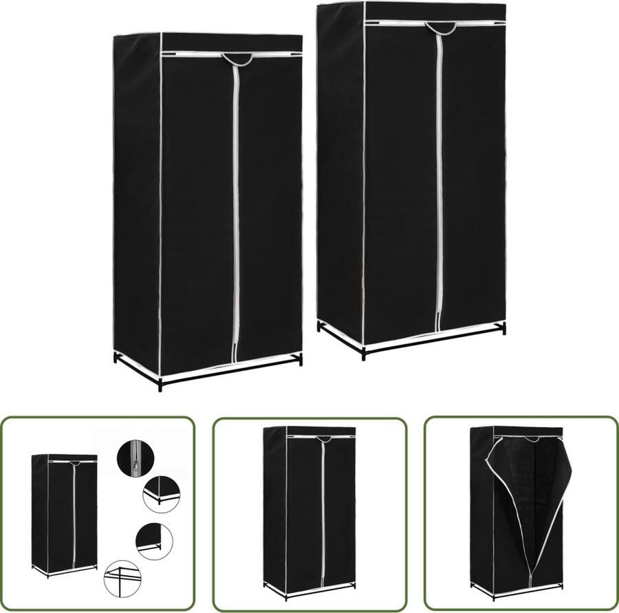 The Living Store Kledingkast Zwart 75x50x160 cm IJzeren frame Met ritsen Kledingkast Zwart Garderobe Opslagruimte Kledingopslag - Foto 2