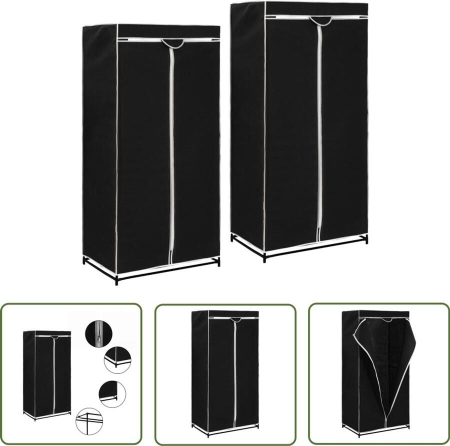 VidaXL Kledingkasten 2 stuks 75x50x160 cm Zwart Kledingkast Zwarte Kledingkast Garderobe Kledingopslag Kledingorganisatie Ruime Kledingkast Compacte Kledingkast Hangruimte Bergruimte Ijzeren Frame Stoffen Hoes Ritssluiting