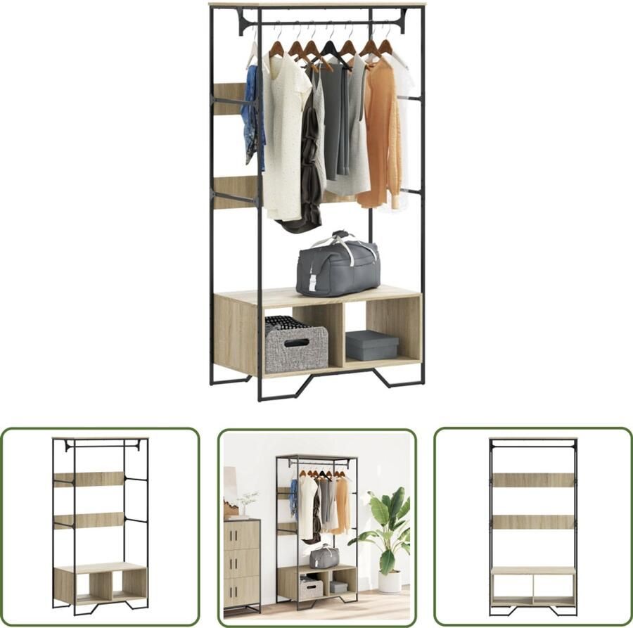 The Living Store Kledingkast 90x50x180 cm bewerkt hout sonoma eikenkleurig Kasten Kledingopbergers Houten Kledingrek Sonoma Eiken Meubels Ruime Kledingkast