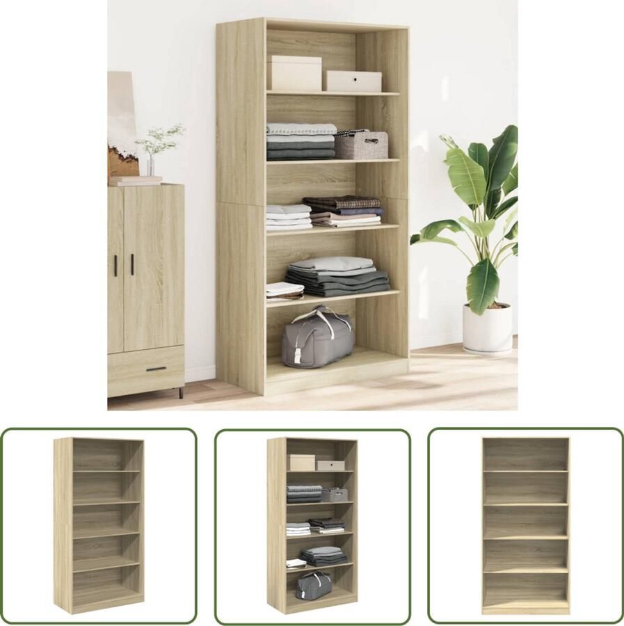 The Living Store Kledingrek 100 x 50 x 200 cm Sonoma eiken Stijlvol houten rek met 5 vakken voor ruime opbergruimte Stevig en compact design