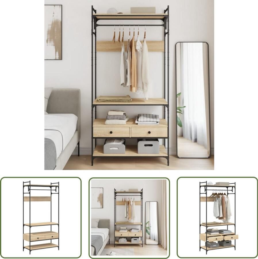The Living Store Kledingkast met lades 89x39x184 5 cm bewerkt hout sonoma eiken Kledingkast Kledingopbergkast Bruine Kledingkast Houten Kledingkast Sonome Eiken