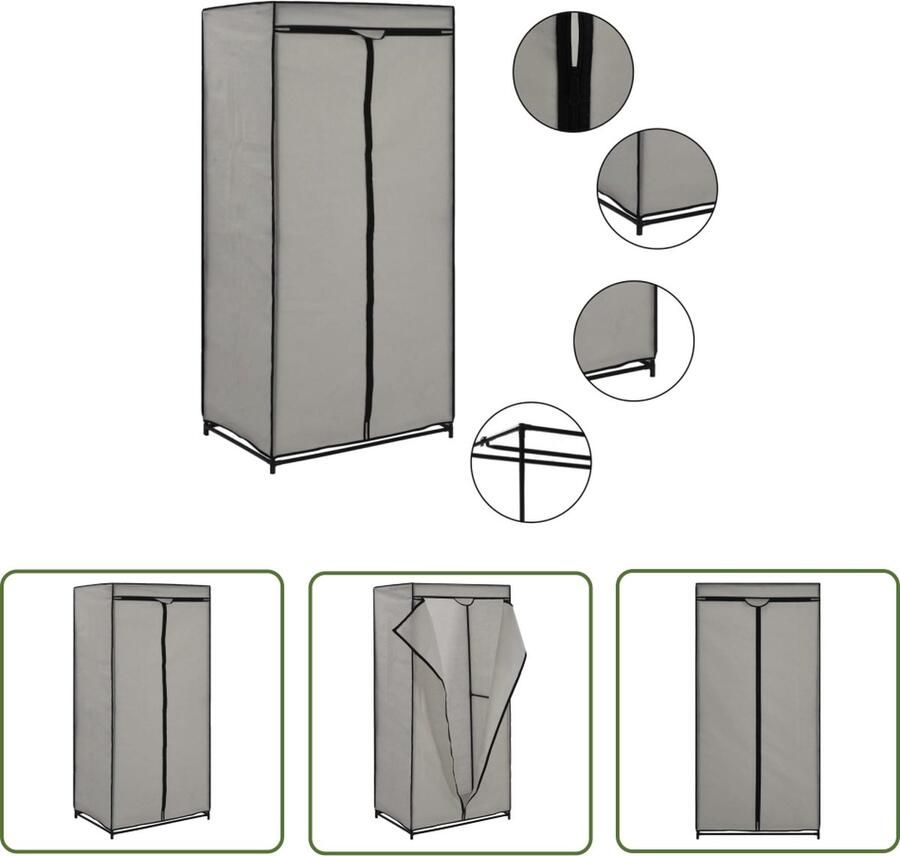 The Living Store Kledingkast Grijs 75x50x160cm Stevig Ijzeren Frame Ademend Polyester Met Ritsen Kledingkast Kledingopslag Garderobe Dressoir Slaapkamer Meubel