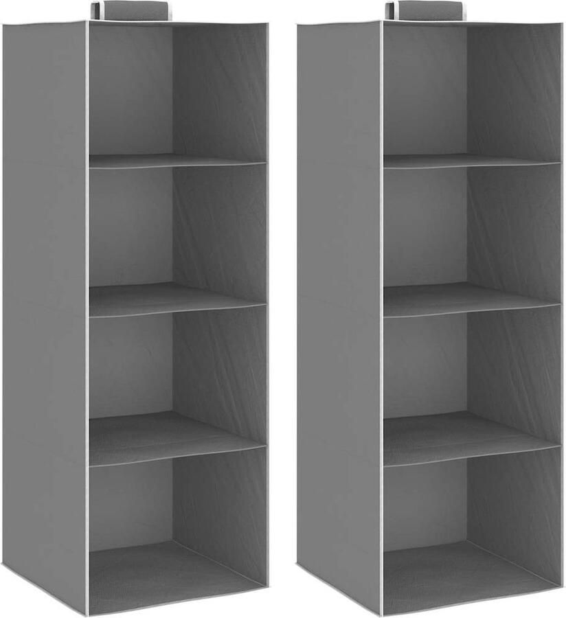VidaXL Kledingorganisers 2 stuks 4 schappen Stof Hangende Organizer Kledingorganizer Kast Organizer Opbergruimte Kastenindeling Garderobe Organisatie Stof Organizer Grijze Organizer Witte Organizer - Foto 2