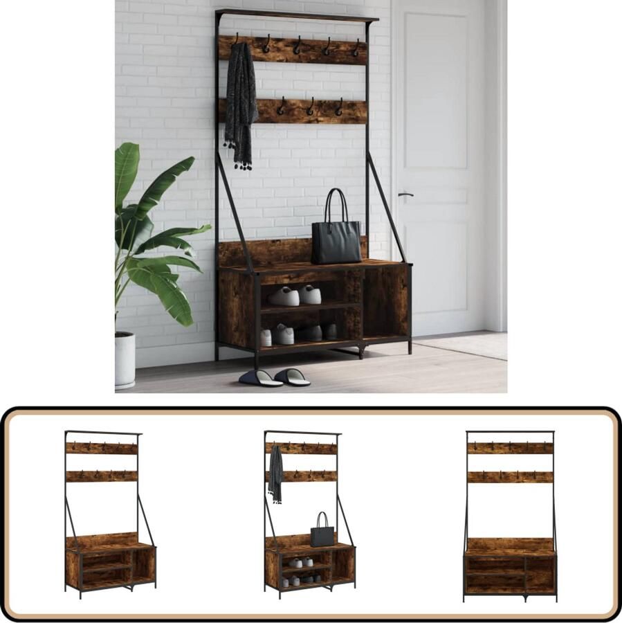 VidaXL Kledingrek 100x41x184 cm Gerookt Eiken Kledingrek Kapstok Jassenrek Kastoplossing Houten Kasten