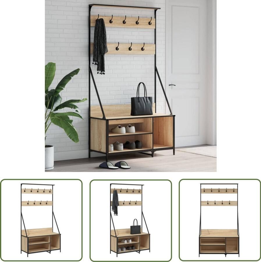 VidaXL Kledingrek 100x41x184 cm Sonoma eiken Kledingrek Kapstok Houten Kledingrek Sonoma Eiken Vintage Meubels Entreehal Decoratie Kleedkamer Organisatie Klein Appartement Meubel
