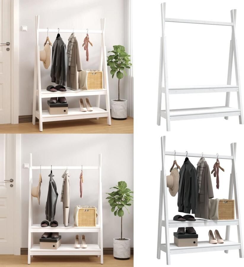VidaXL Kledingrek 100x45 5x150 cm massief grenenhout wit Kledingrek Kledingrekken Kledingstandaard Kapstok