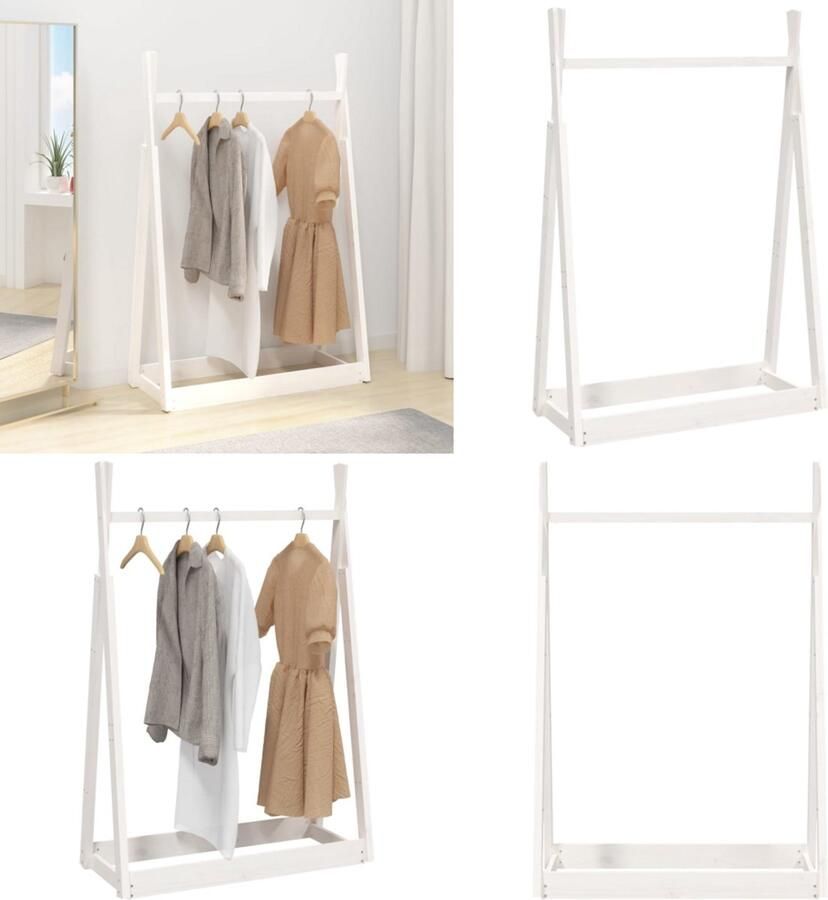 VidaXL Kledingrek 100x45x150 cm massief grenenhout wit Kledingrek Kledingrekken Kledingstandaard Kapstok