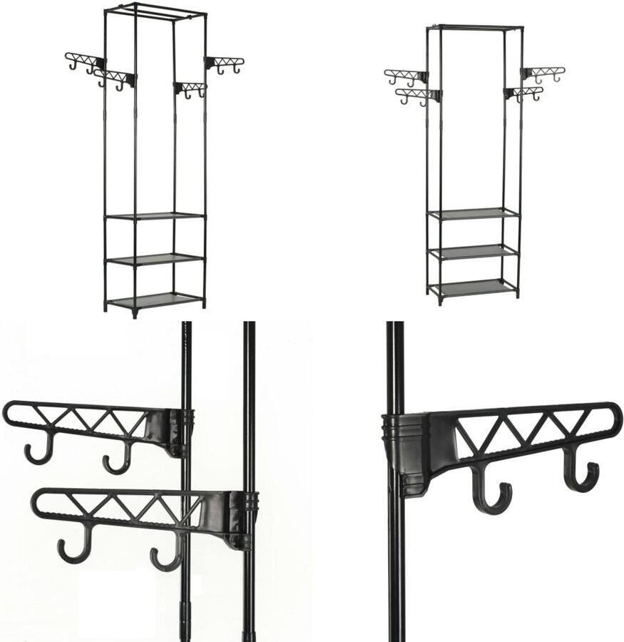 VidaXL Kledingrek 55x28 5x175 cm staal en ongeweven stof zwart Kledingrek Kledingrekken Kledingstandaard Kledingstandaards