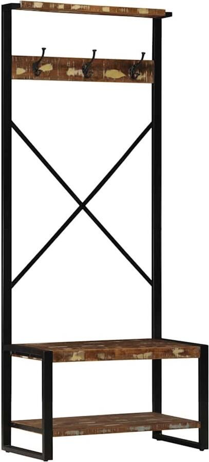 VidaXL Kledingrek 80x40x190 cm massief gerecycled hout meerkleurig