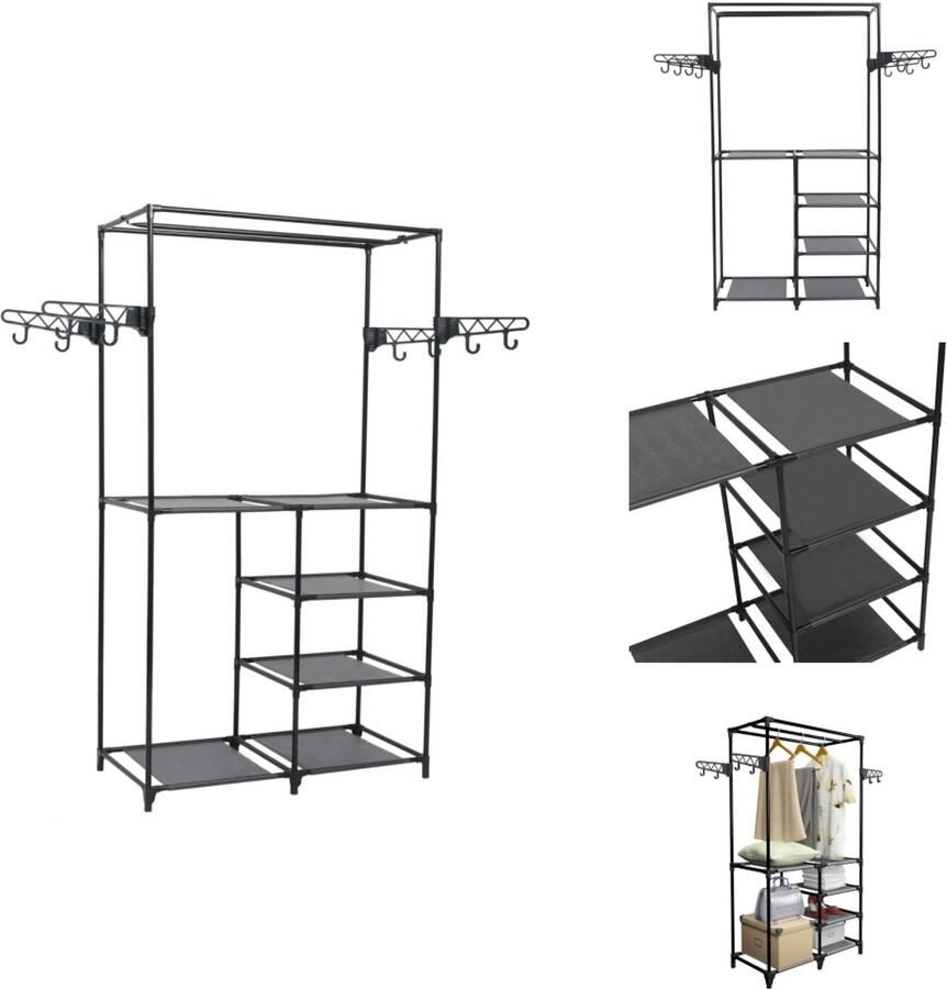 VidaXL -Kledingrek-87x44x158-cm-staal-en-nonwoven-stof-zwart