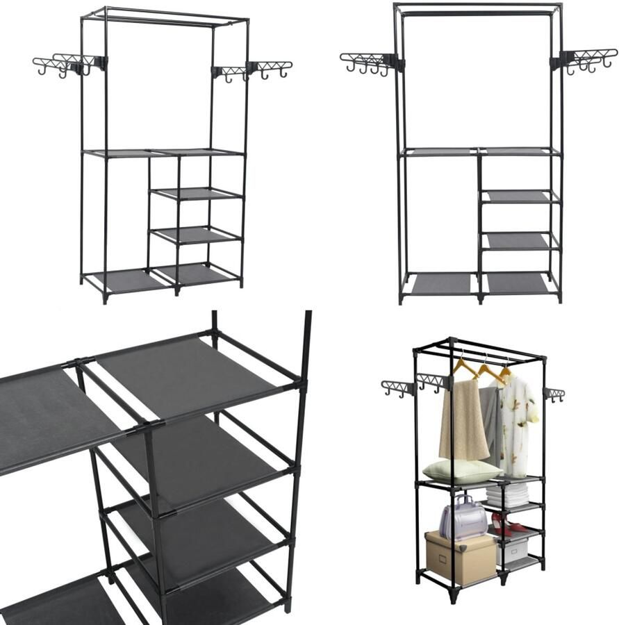 VidaXL Kledingrek 87x44x158 cm staal en nonwoven stof zwart Kledingrek Kledingrekken Kledingstandaard Kledingstandaards