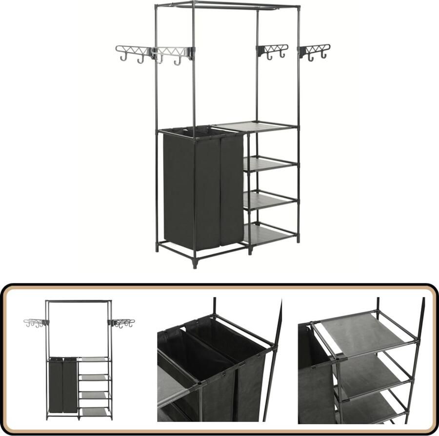 VidaXL Kledingrek 87x44x158 cm Zwart Staal & Stof Kledingrek Kasten Opslag Minimalistisch Design Zwarte Kleuren